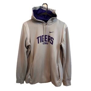 Nike LSU Tigers Therma-Fit Hoodie Gray Purple Pullover Sweatshirt L
